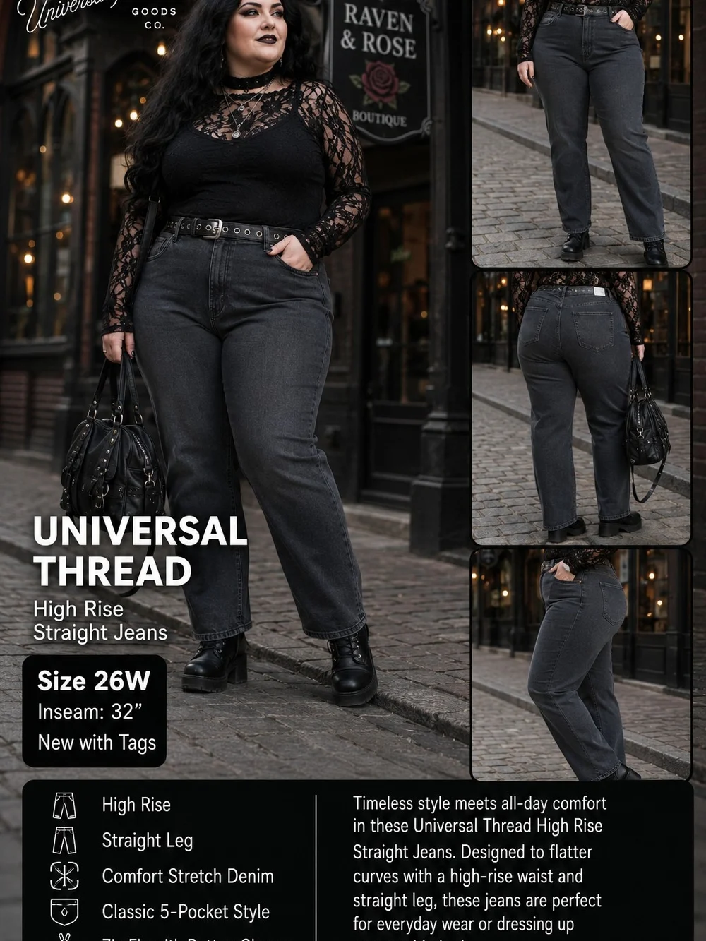 P101 Women's High-Rise 90's Straight Jeans - Universal Thread™ Black Wash 26